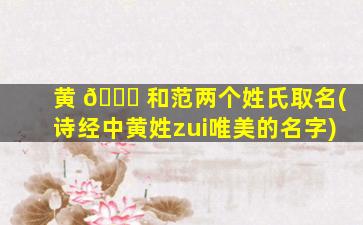 黄 🕊 和范两个姓氏取名(诗经中黄姓zui
唯美的名字)